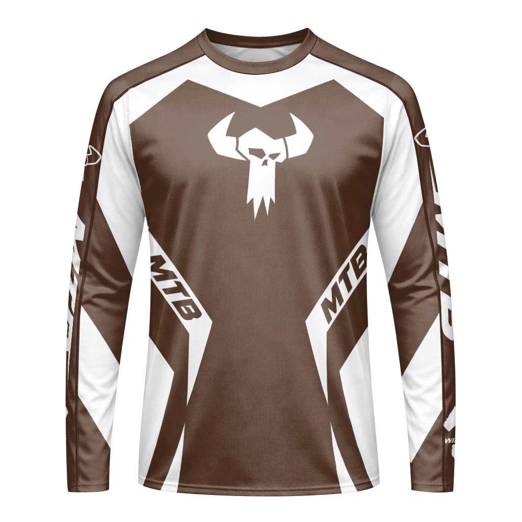 MTB Forge Brown White Racing Long Sleeve Mountain Bike Jersey – Front View Mockup