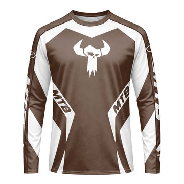 MTB Forge Brown White Racing Long Sleeve Mountain Bike Jersey – Front View Mockup