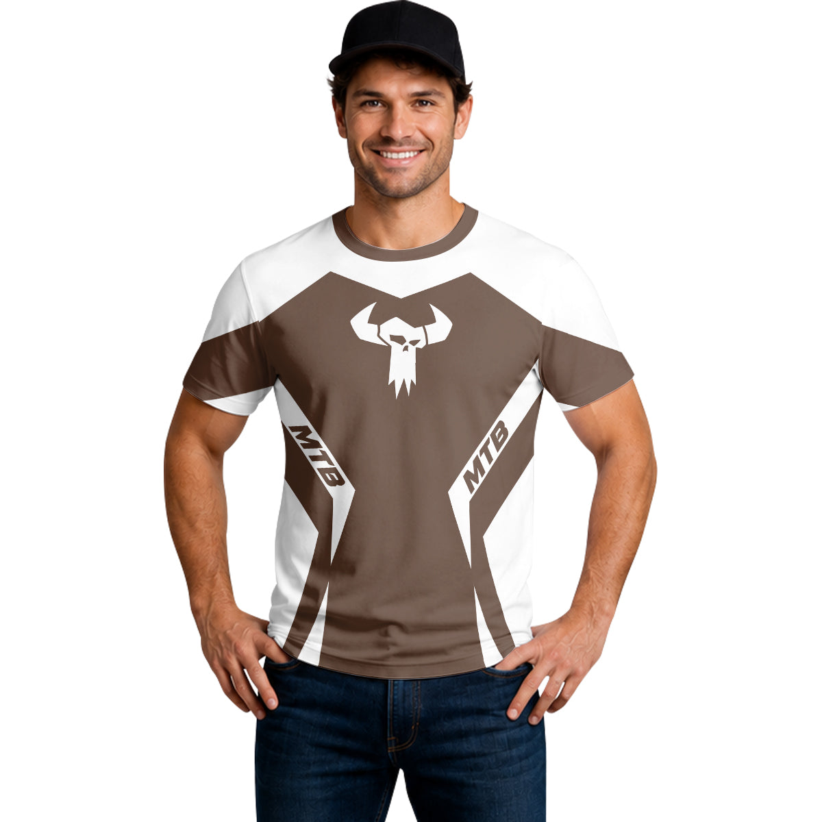 MTB Forge Brown White Racing Short Sleeve Mountain Bike Jersey – Lifestyle View