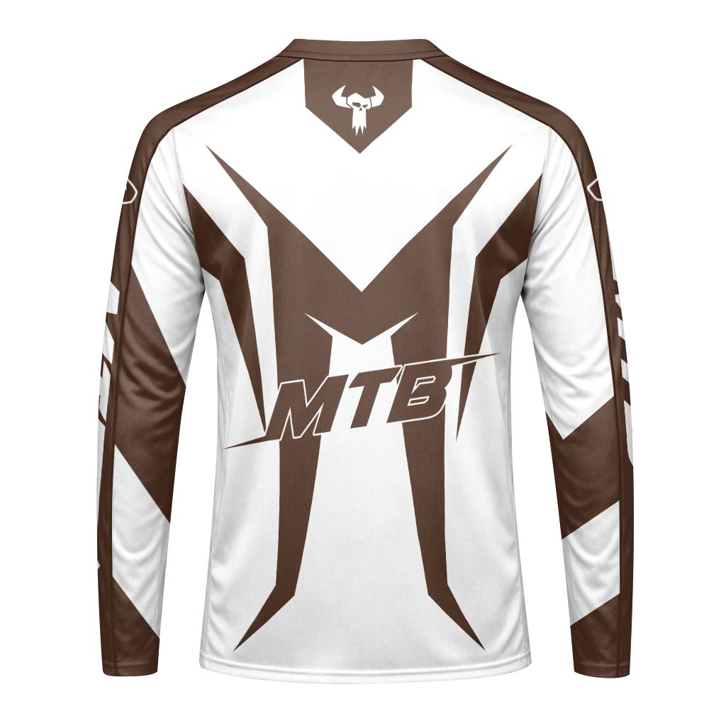 MTB Forge Brown White Racing Youth Long Sleeve Mountain Bike Jersey – Back View Mockup