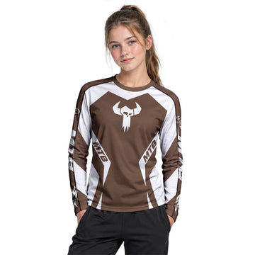 MTB Forge Brown White Racing Youth Long Sleeve Mountain Bike Jersey – Girl Lifestyle View