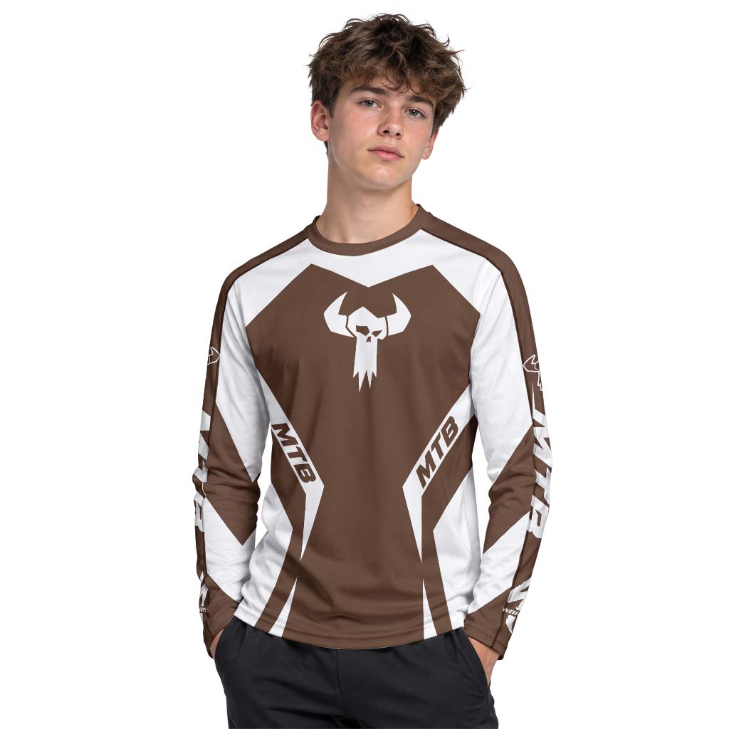 MTB Forge Brown White Racing Youth Long Sleeve Mountain Bike Jersey – Boy Lifestyle View