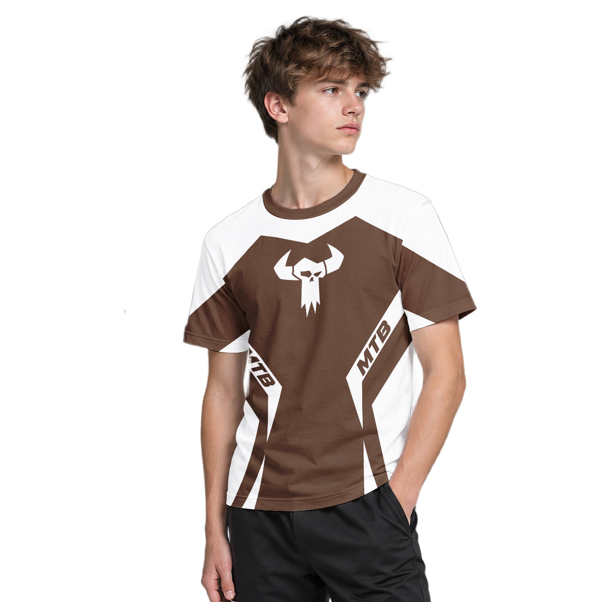 MTB Forge Brown White Racing Youth Short Sleeve Mountain Bike Jersey – Boy Lifestyle View