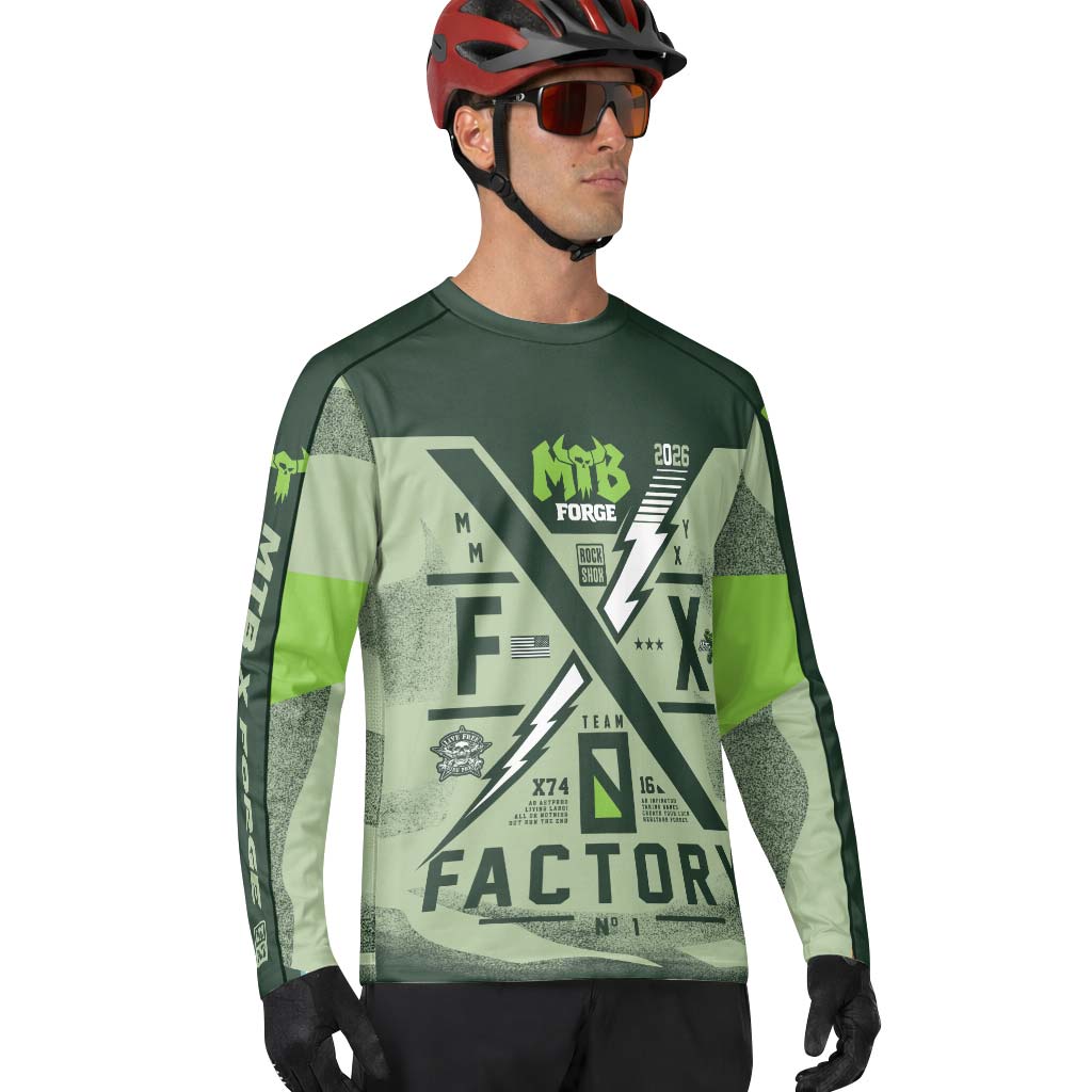 MTB Forge Factory Green Long Sleeve Mountain Bike Jersey – Lifestyle View