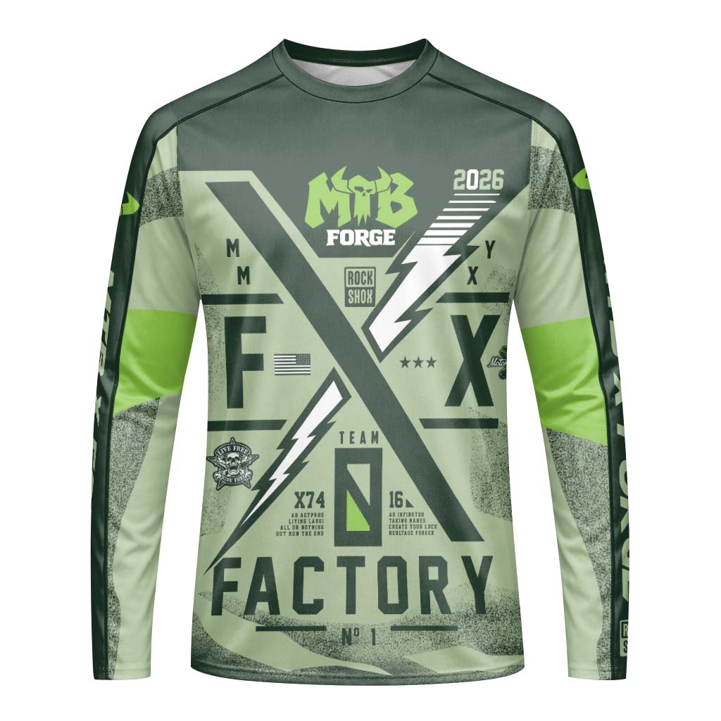 MTB Forge Factory Green Long Sleeve Mountain Bike Jersey – Front View Mockup