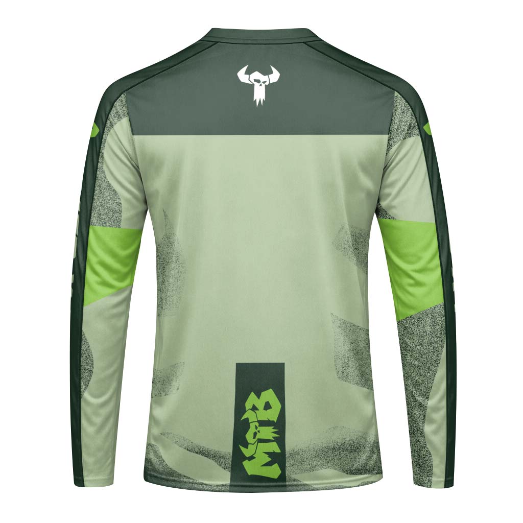 MTB Forge Factory Green Long Sleeve Mountain Bike Jersey – Back View Mockup