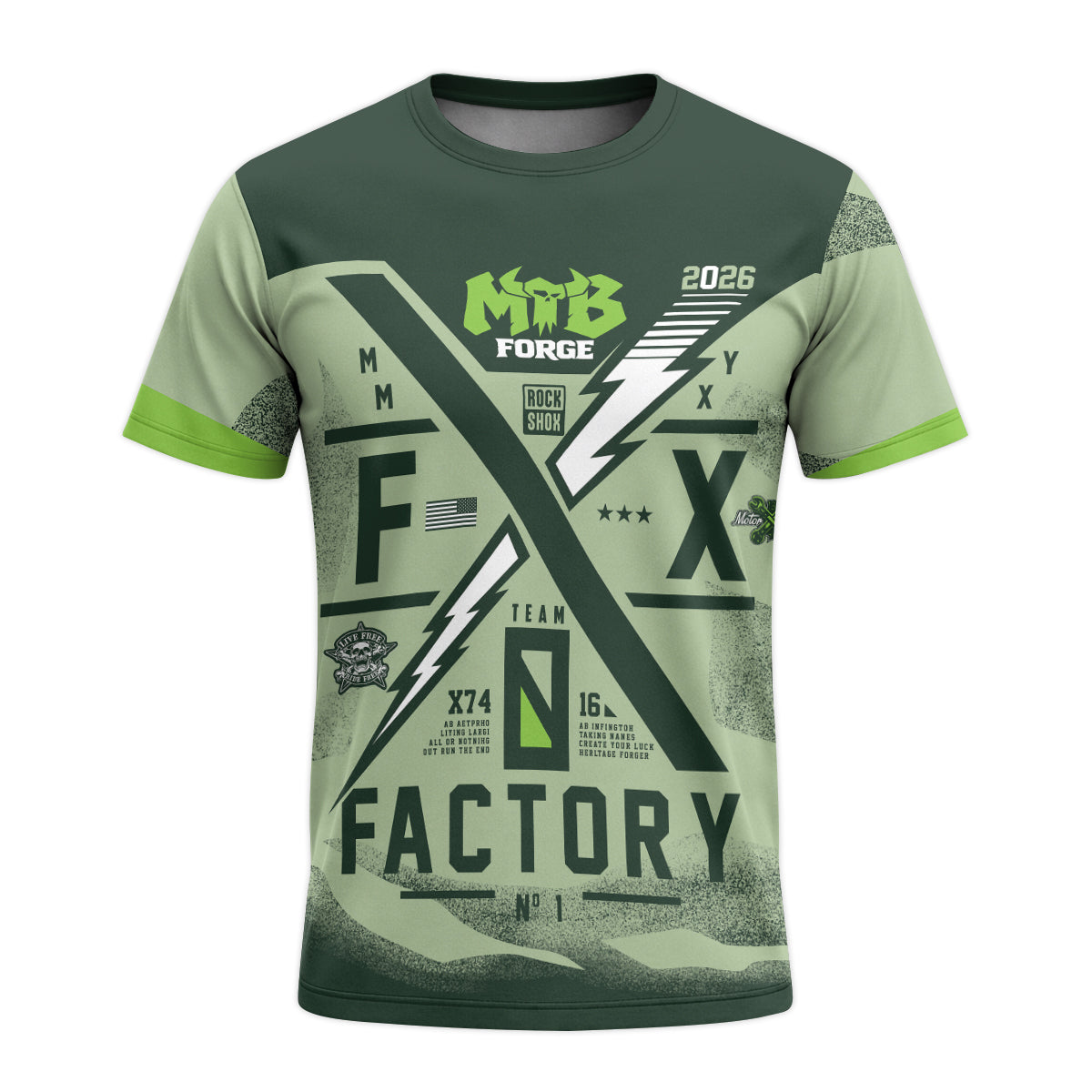 MTB Forge Factory Green Short Sleeve Mountain Bike Jersey – Front View Mockup