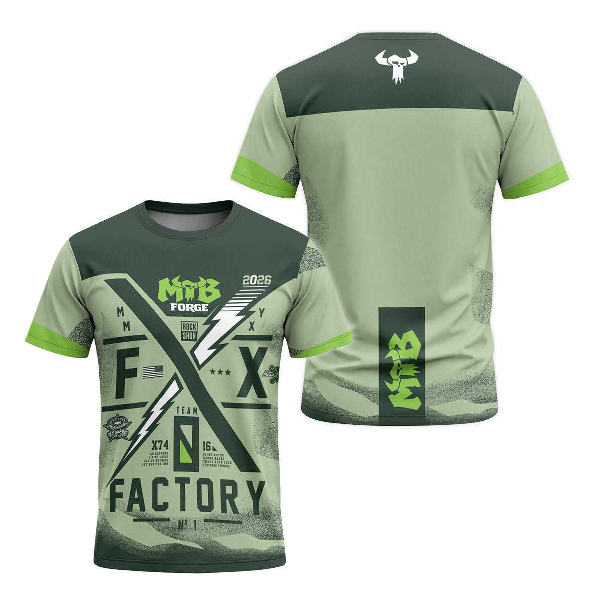 MTB Forge Factory Green Short Sleeve Mountain Bike Jersey – Front and Back View