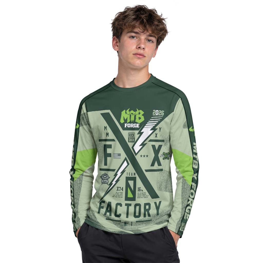 MTB Forge Factory Green Youth Long Sleeve Mountain Bike Jersey – Boy Lifestyle View