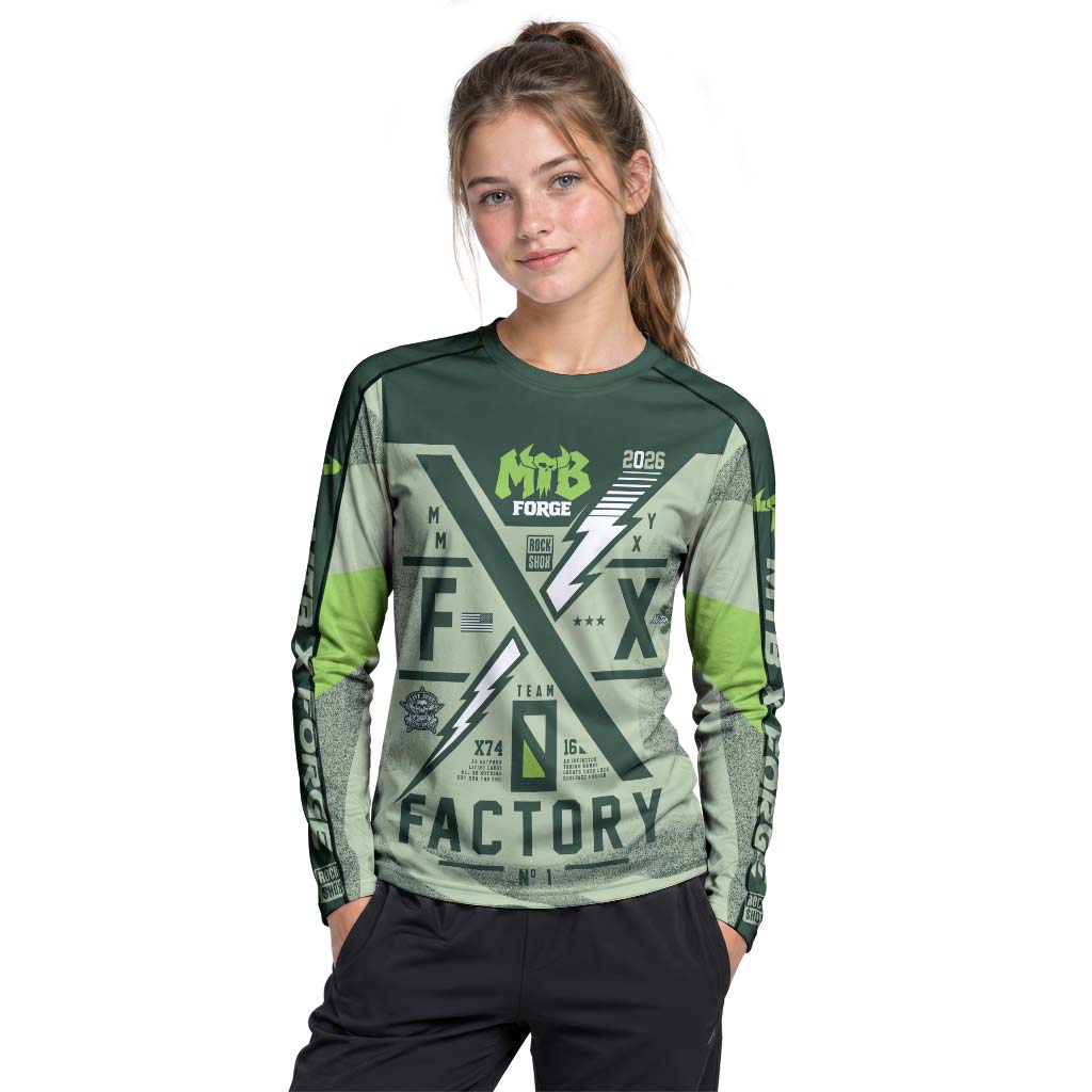 MTB Forge Factory Green Youth Long Sleeve Mountain Bike Jersey – Girl Lifestyle View