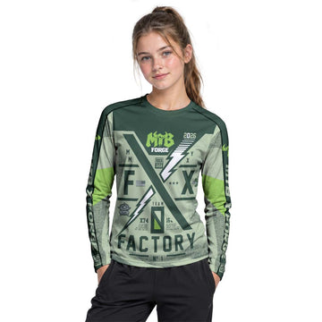 MTB Forge Factory Green Youth Long Sleeve Mountain Bike Jersey – Girl Lifestyle View
