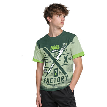 MTB Forge Factory Green Youth Short Sleeve Mountain Bike Jersey – Boy Lifestyle View