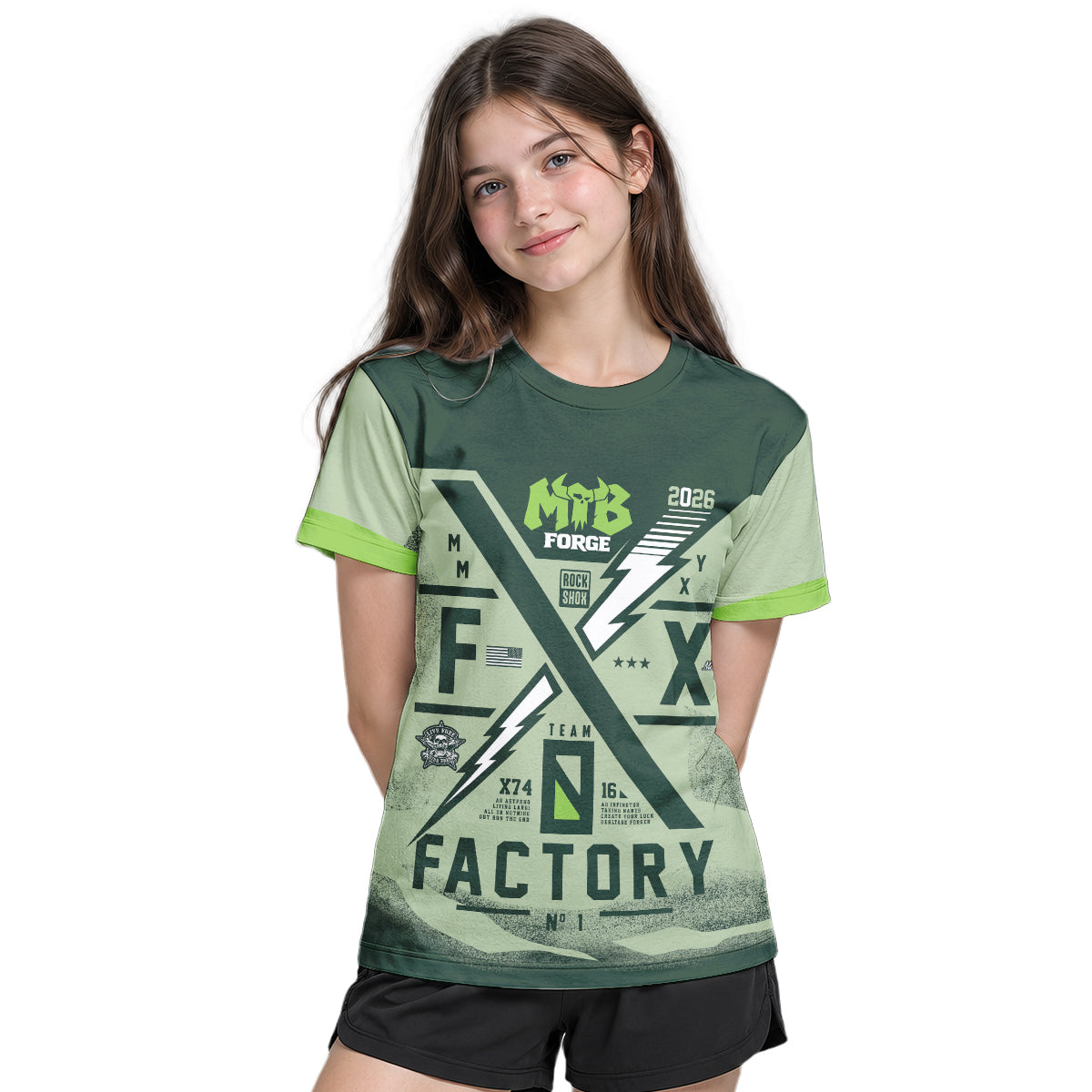 MTB Forge Factory Green Youth Short Sleeve Mountain Bike Jersey – Girl Lifestyle View