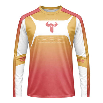 MTB Forge Gold Red Gradient Long Sleeve Mountain Bike Jersey – Front View Mockup