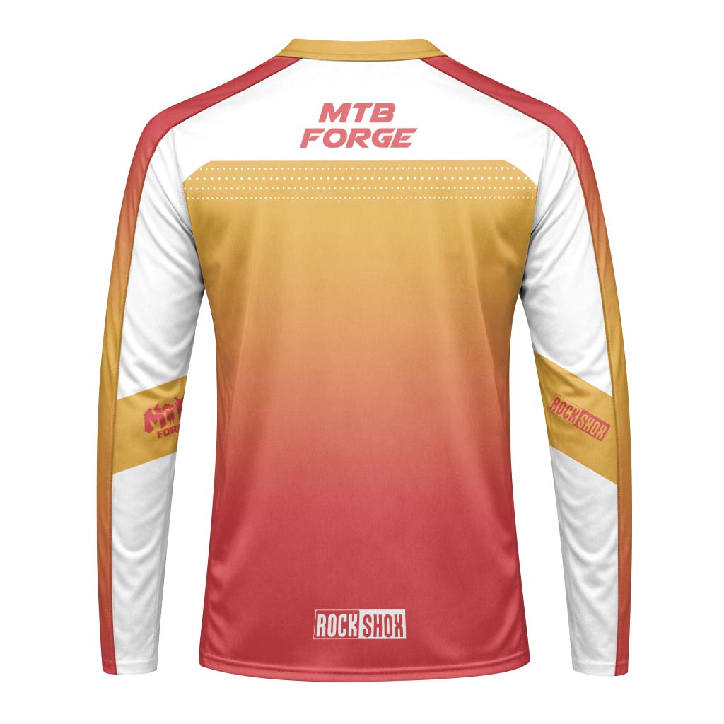MTB Forge Gold Red Gradient Youth Long Sleeve Mountain Bike Jersey – Back View Mockup