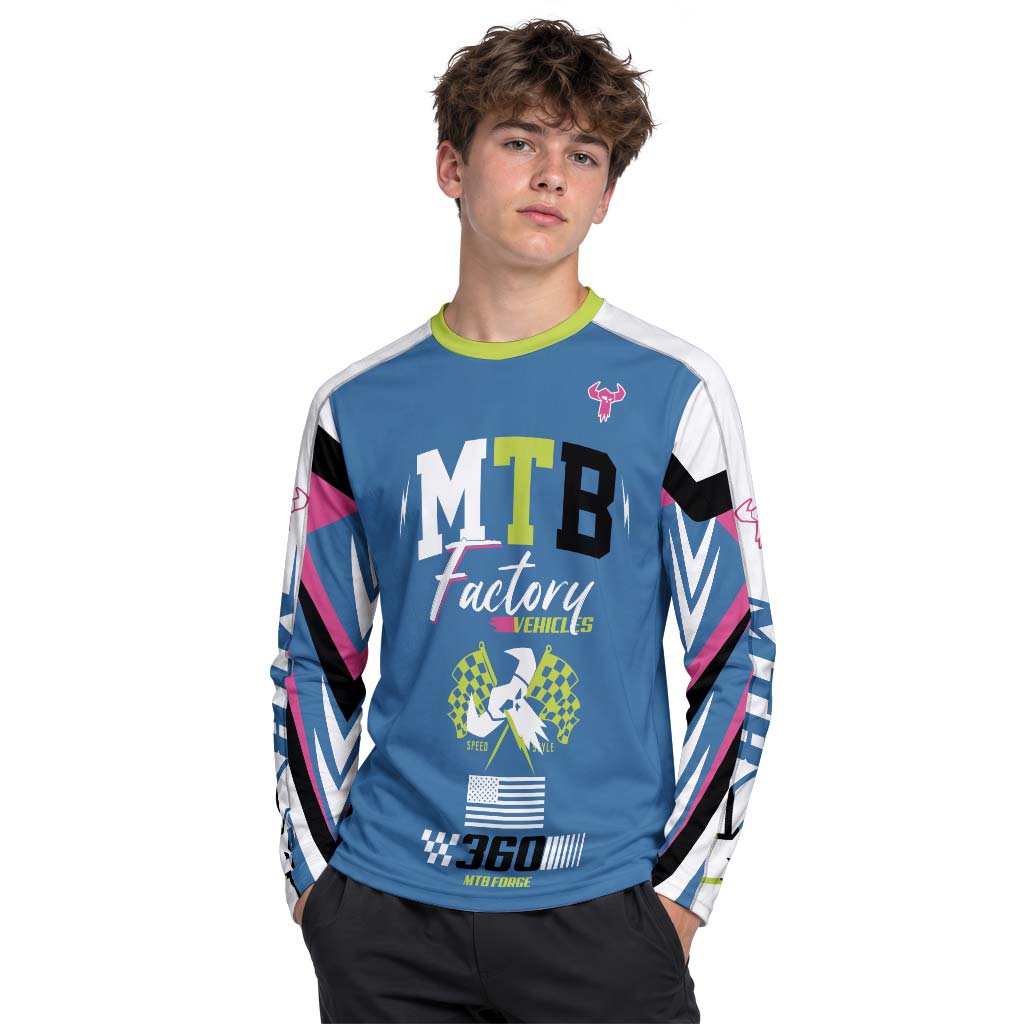 MTB Forge Hellfire 74 Blue Lime Factory Youth Long Sleeve Mountain Bike Jersey – Boy Lifestyle View