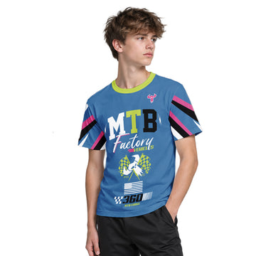 MTB Forge Hellfire 74 Blue Lime Factory Youth Short Sleeve Mountain Bike Jersey – Boy Lifestyle View