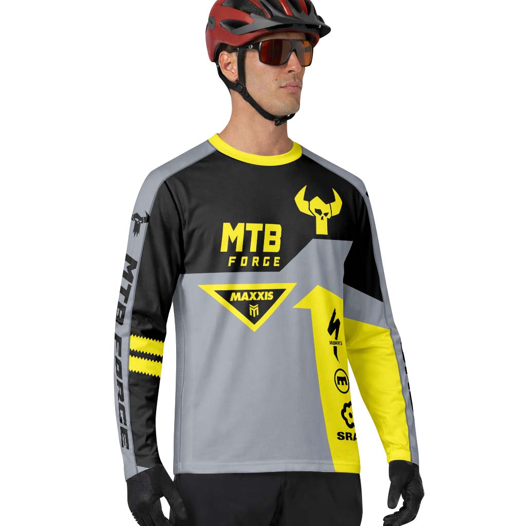 MTB Forge Maxxis Yellow Gray Long Sleeve Mountain Bike Jersey – Lifestyle View