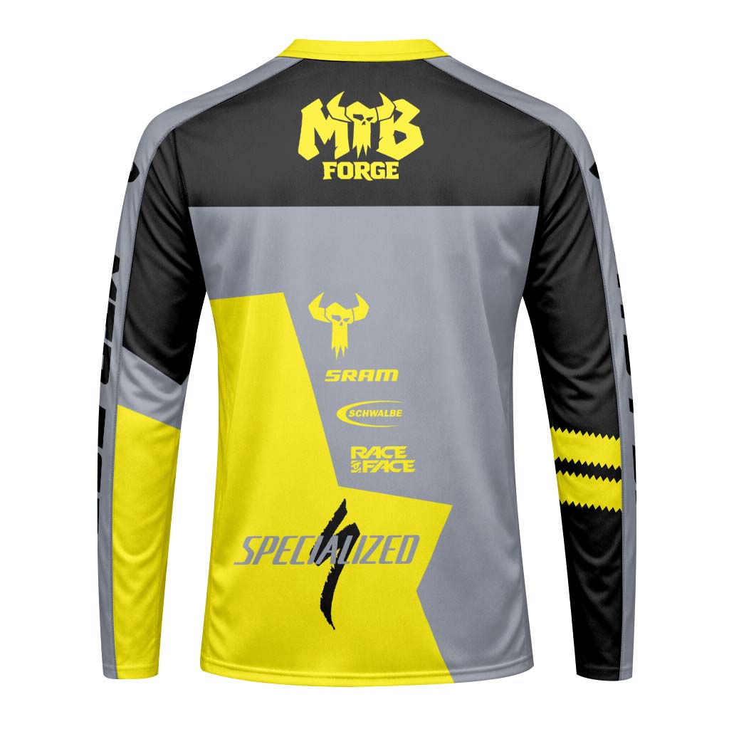 MTB Forge Maxxis Yellow Gray Long Sleeve Mountain Bike Jersey – Back View Mockup