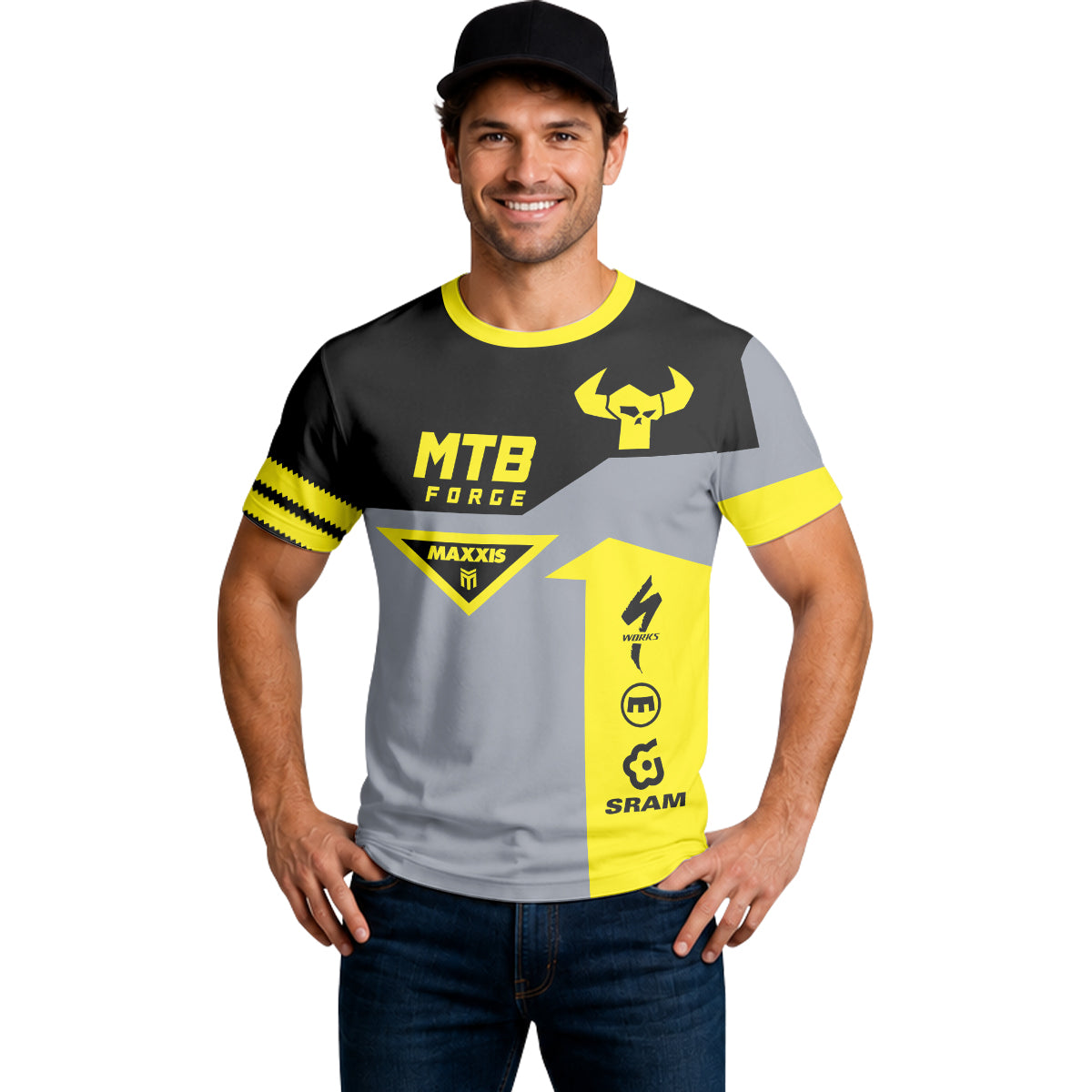 MTB Forge Maxxis Yellow Gray Short Sleeve Mountain Bike Jersey – Lifestyle View