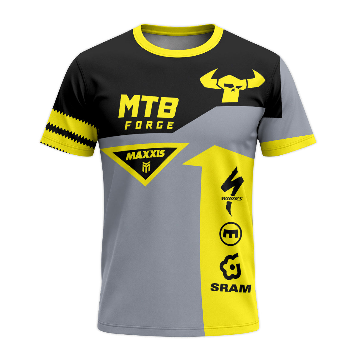 MTB Forge Maxxis Yellow Gray Short Sleeve Mountain Bike Jersey – Front View Mockup