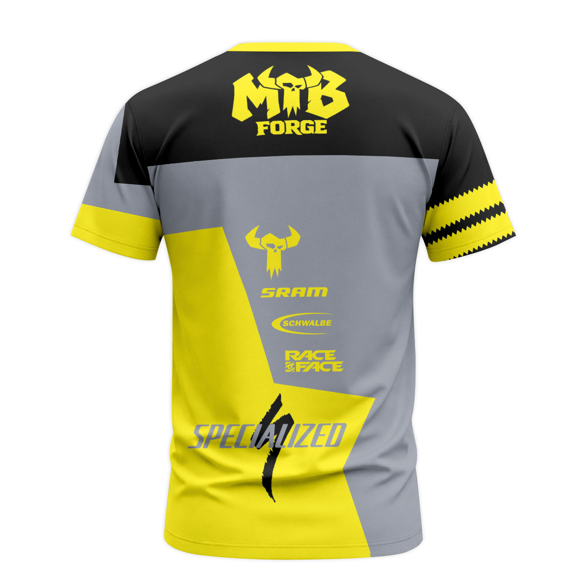 MTB Forge Maxxis Yellow Gray Short Sleeve Mountain Bike Jersey – Back View Mockup