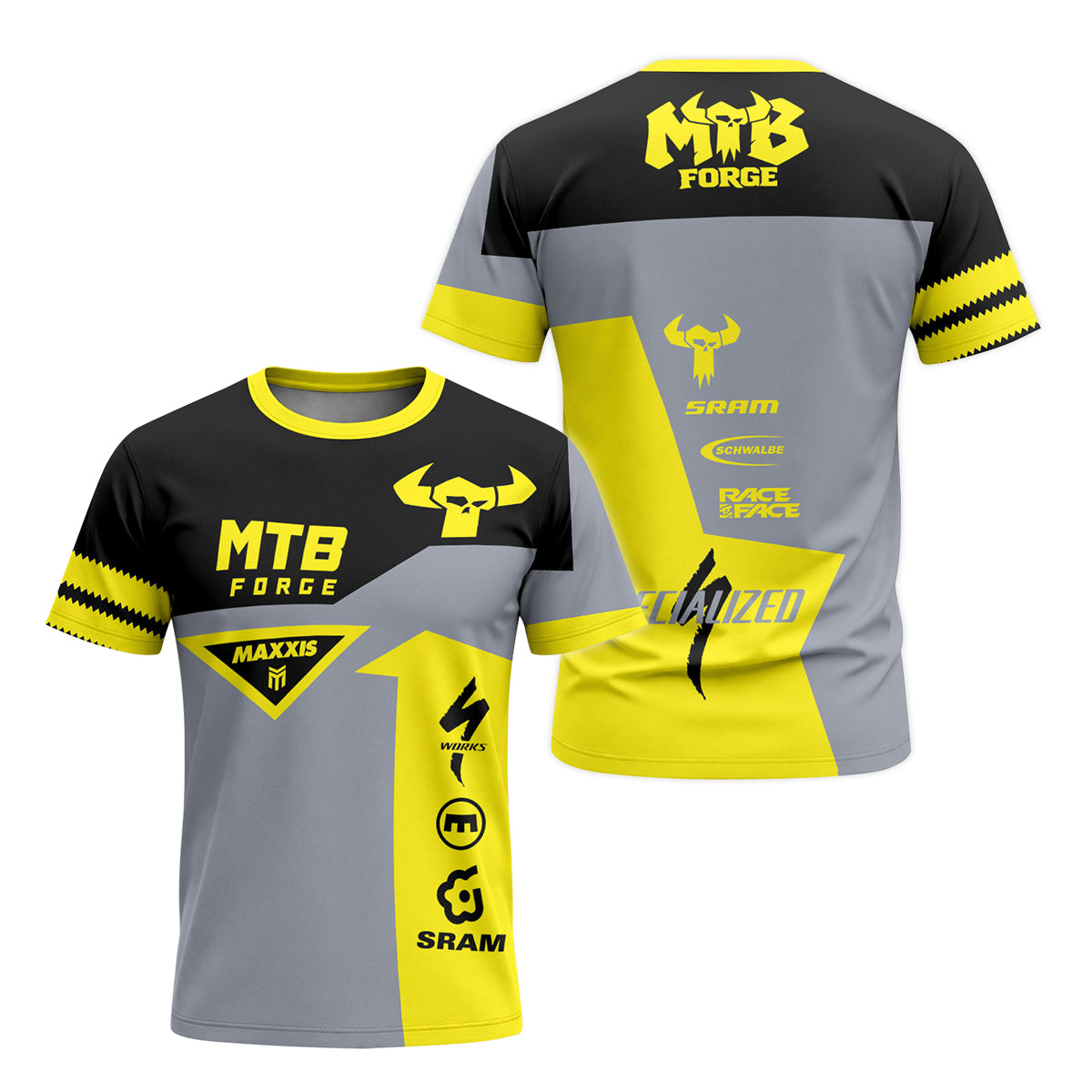 MTB Forge Maxxis Yellow Gray Short Sleeve Mountain Bike Jersey – Front and Back View