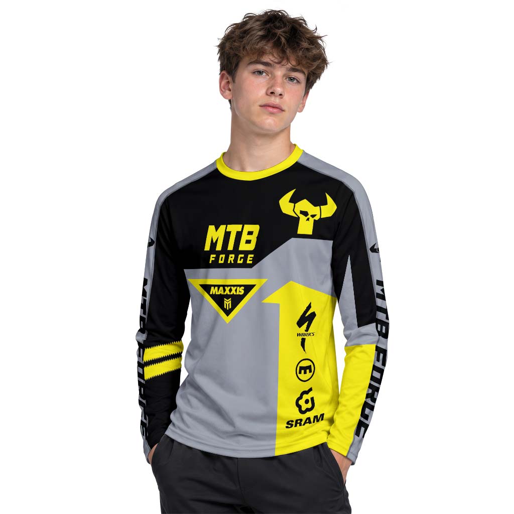 MTB Forge Maxxis Yellow Gray Youth Long Sleeve Mountain Bike Jersey – Boy Lifestyle View