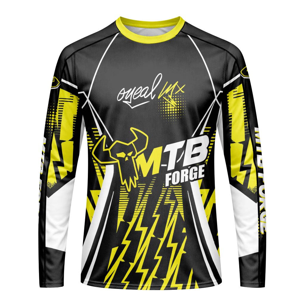 MTB Forge Racing Black Yellow Youth Long Sleeve Motocross Jersey – Front View Mockup