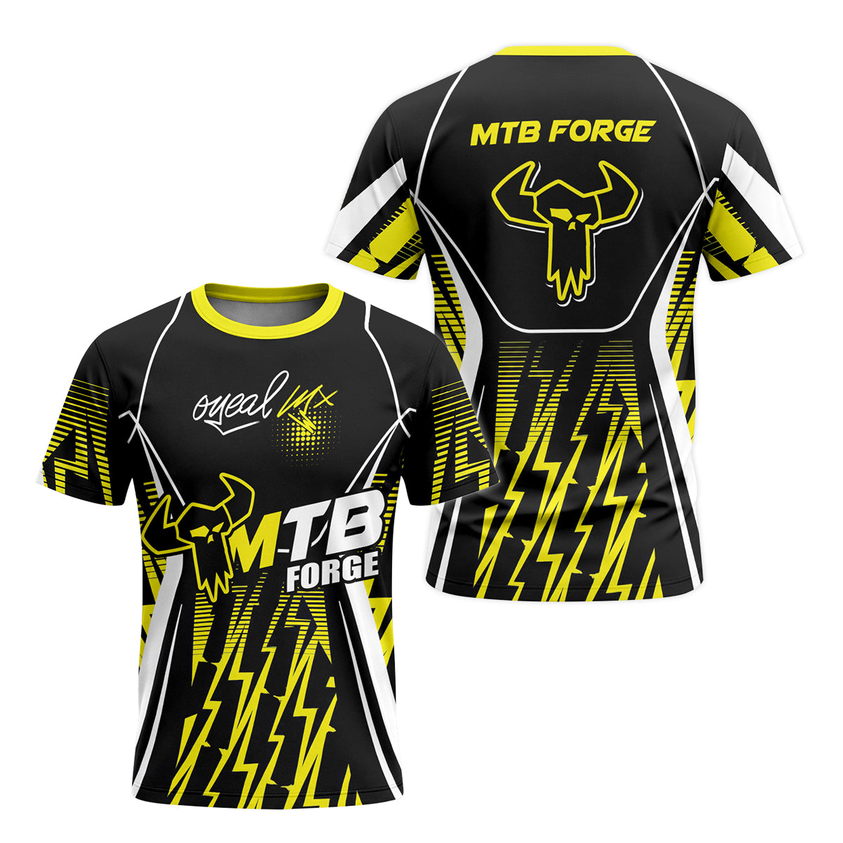 MTB Forge Racing Black Yellow Youth Short Sleeve Motocross Jersey – Front and Back View