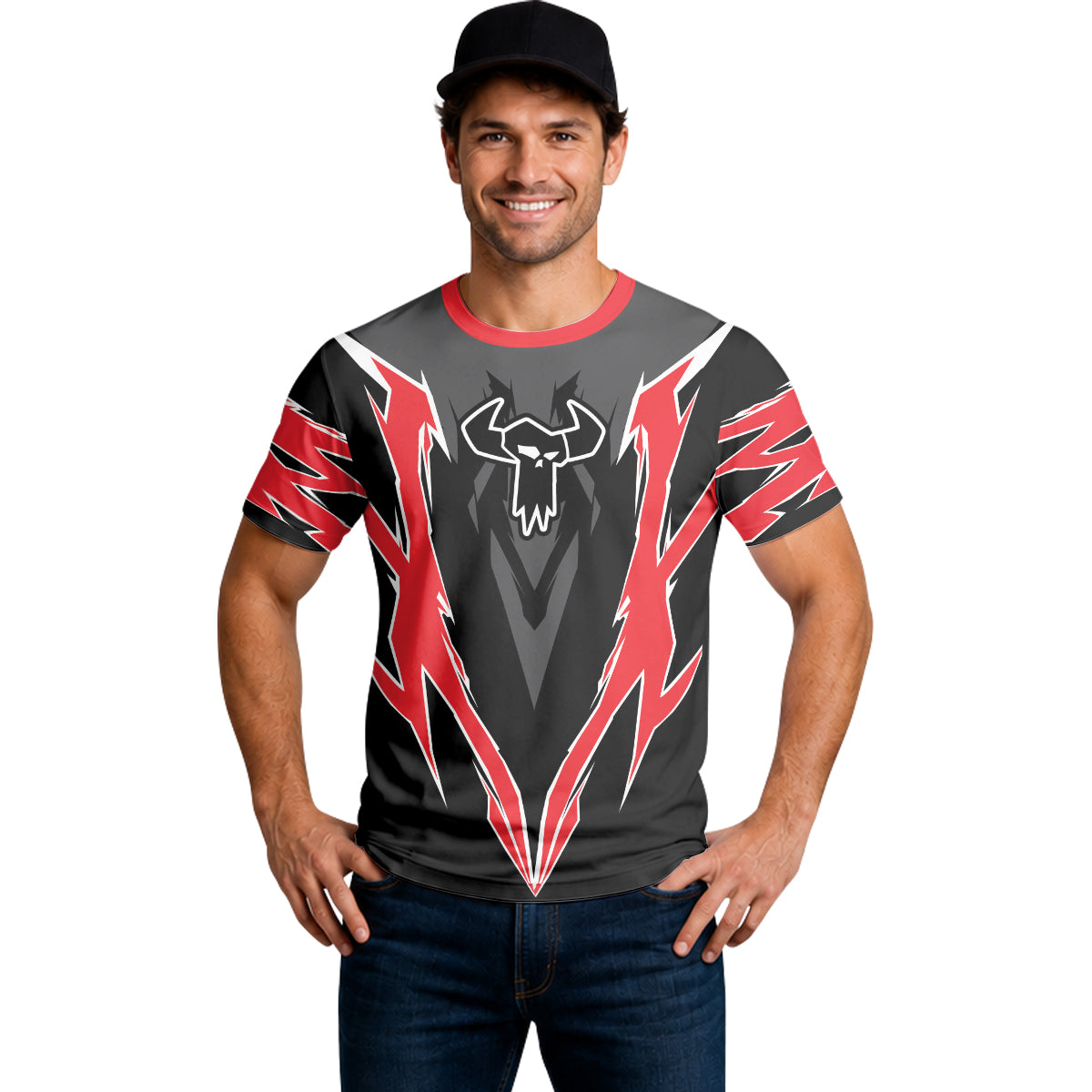 MTB Forge Red Black Aggressive Graphic Short Sleeve Mountain Bike Jersey – Lifestyle View