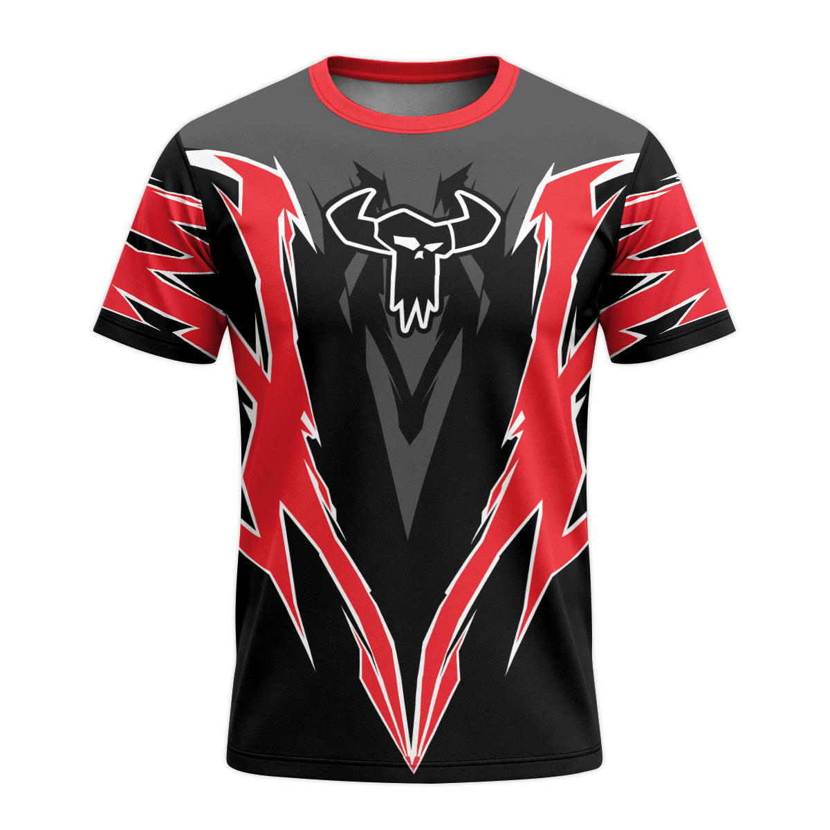 MTB Forge Red Black Aggressive Graphic Short Sleeve Mountain Bike Jersey – Front View Mockup