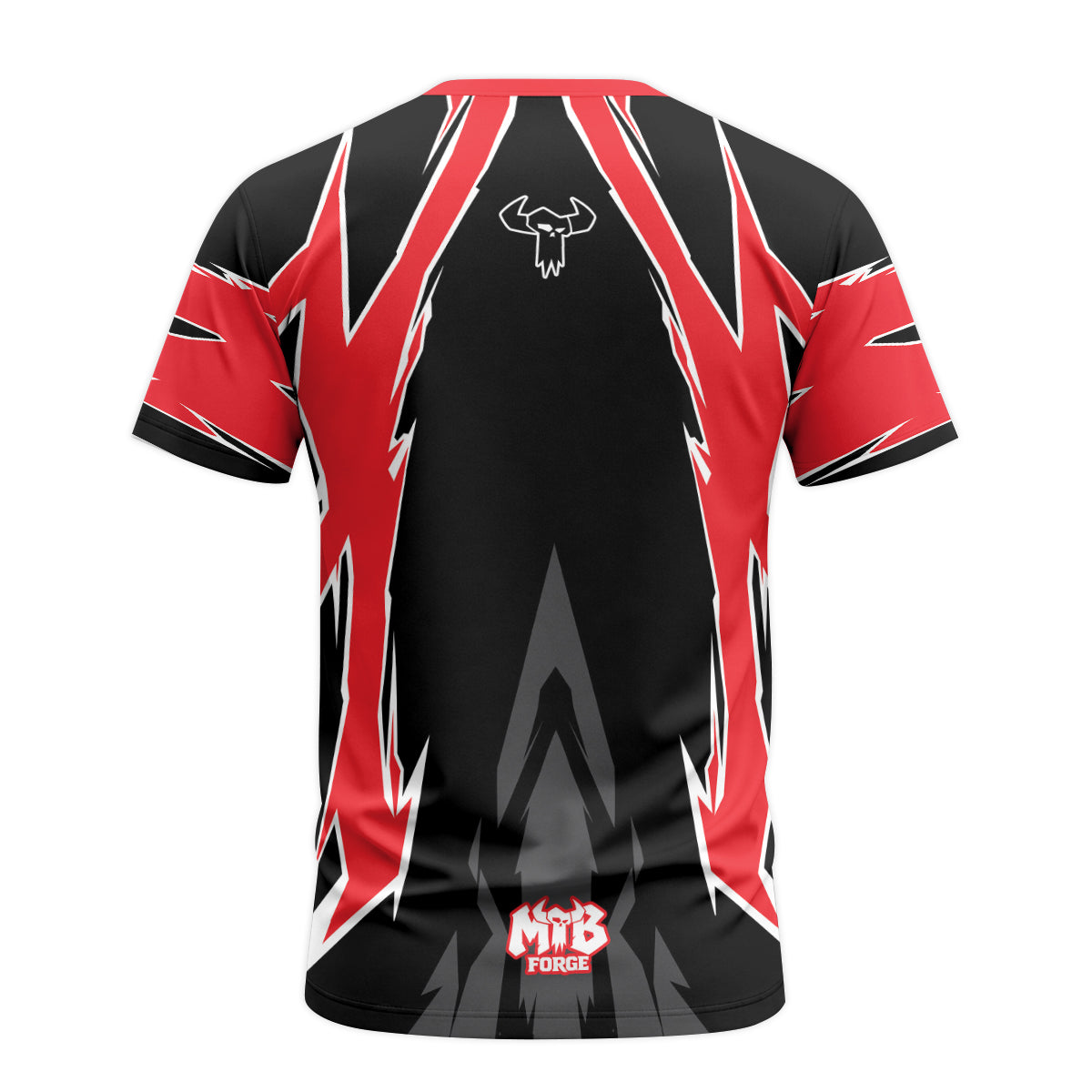 MTB Forge Red Black Aggressive Graphic Short Sleeve Mountain Bike Jersey – Back View Mockup