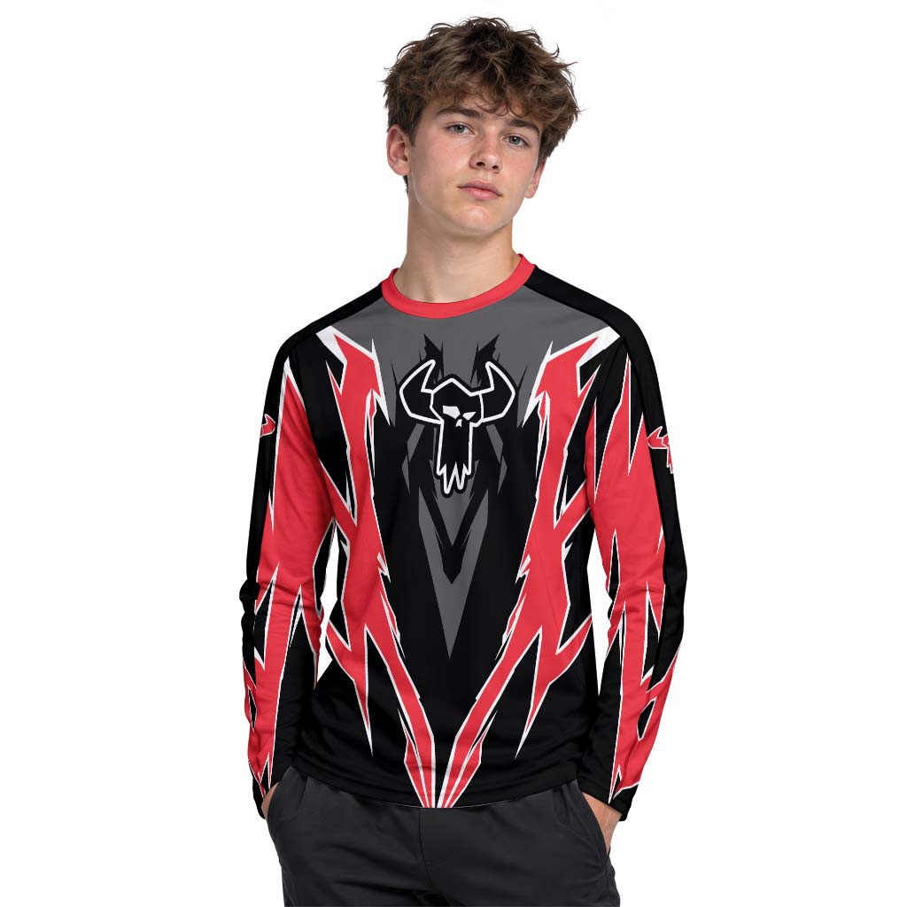 MTB Forge Red Black Aggressive Graphic Youth Long Sleeve Mountain Bike Jersey – Boy Lifestyle View