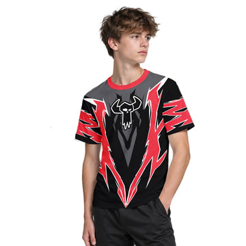 MTB Forge Red Black Aggressive Graphic Youth Short Sleeve Mountain Bike Jersey – Boy Lifestyle View