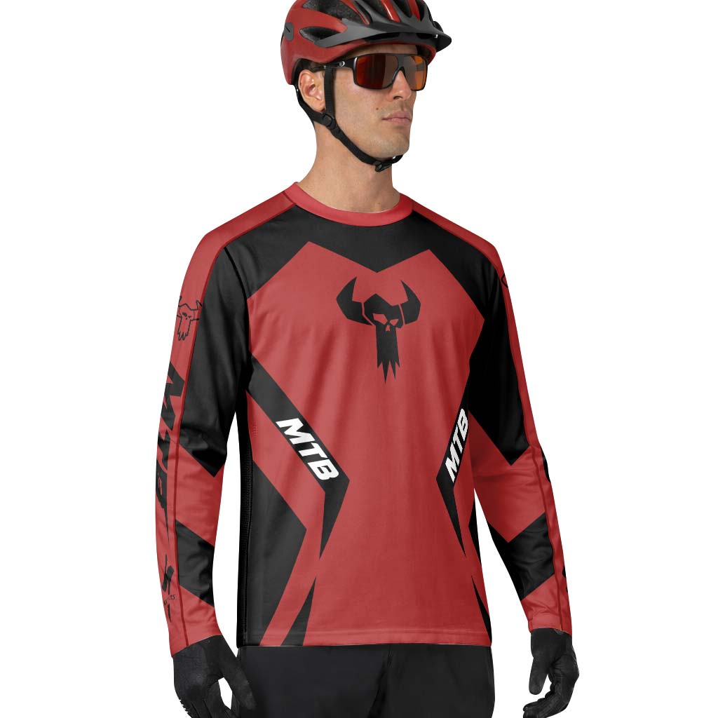 MTB Forge Red Black Racing Long Sleeve Mountain Bike Jersey – Lifestyle View