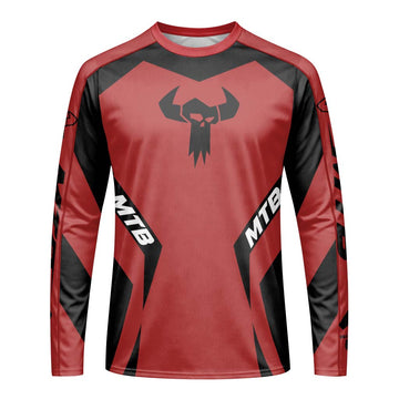MTB Forge Red Black Racing Long Sleeve Mountain Bike Jersey – Front View Mockup