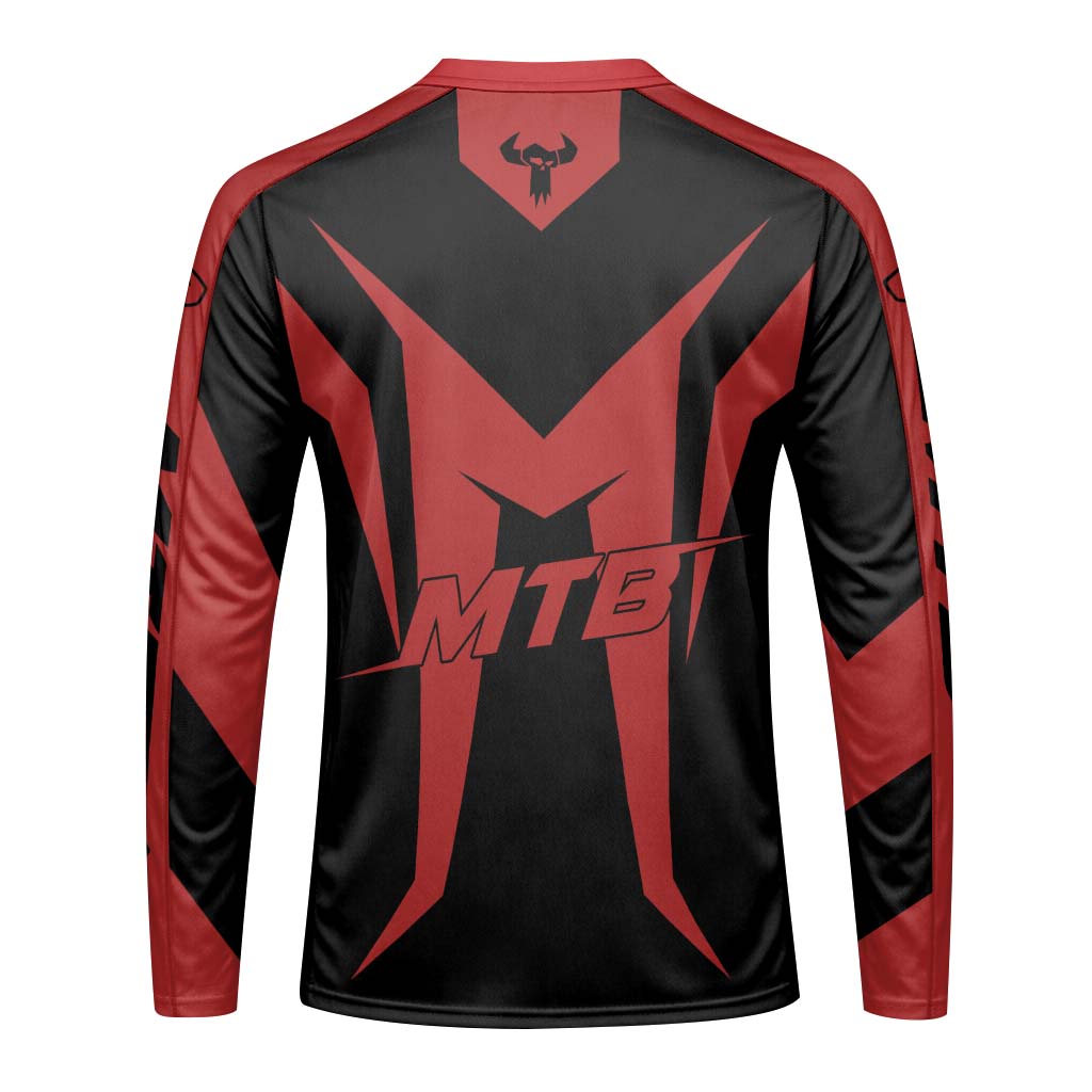 MTB Forge Red Black Racing Long Sleeve Mountain Bike Jersey – Back View Mockup