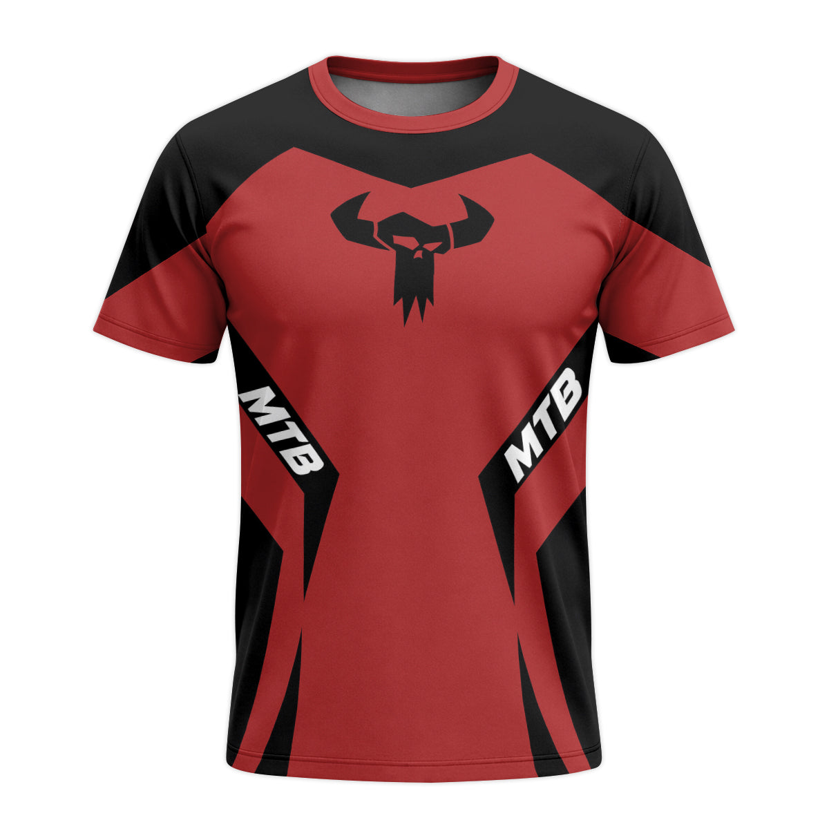 MTB Forge Red Black Racing Short Sleeve Mountain Bike Jersey – Front View Mockup