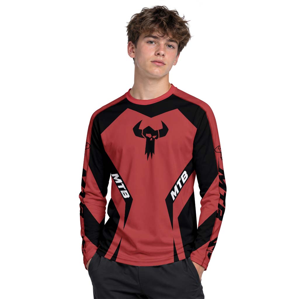 MTB Forge Red Black Racing Youth Long Sleeve Mountain Bike Jersey – Boy Lifestyle View
