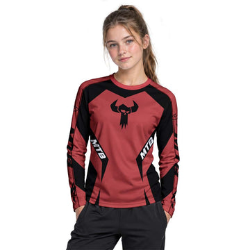 MTB Forge Red Black Racing Youth Long Sleeve Mountain Bike Jersey – Girl Lifestyle View