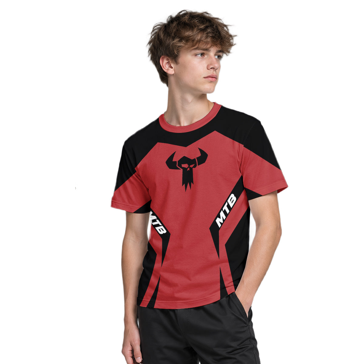 MTB Forge Red Black Racing Youth Short Sleeve Mountain Bike Jersey – Boy Lifestyle View