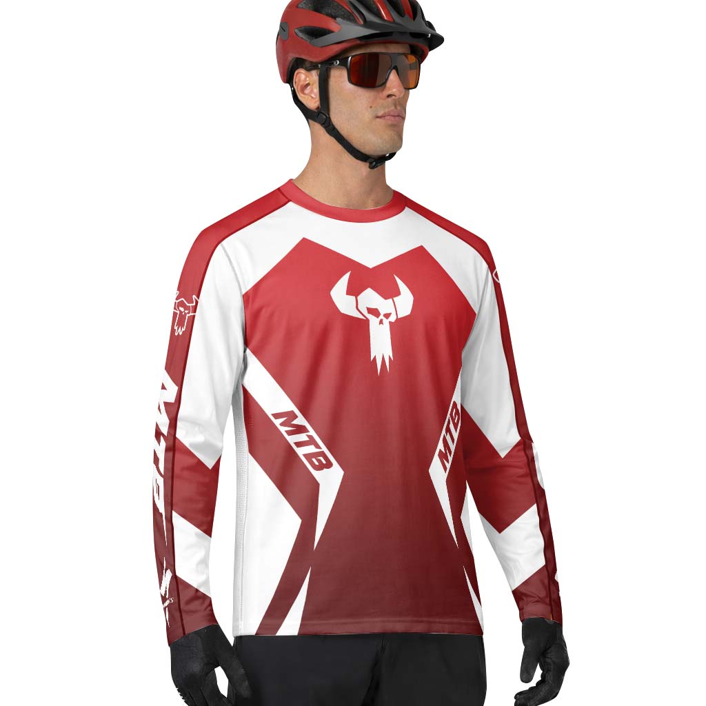MTB Forge Red White Racing Long Sleeve Mountain Bike Jersey – Lifestyle View