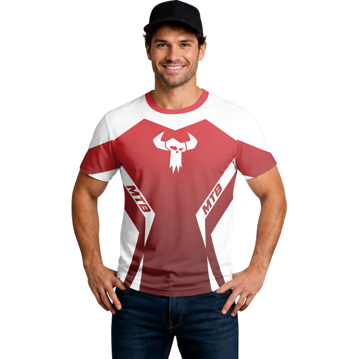 MTB Forge Red White Racing Short Sleeve Mountain Bike Jersey – Lifestyle View