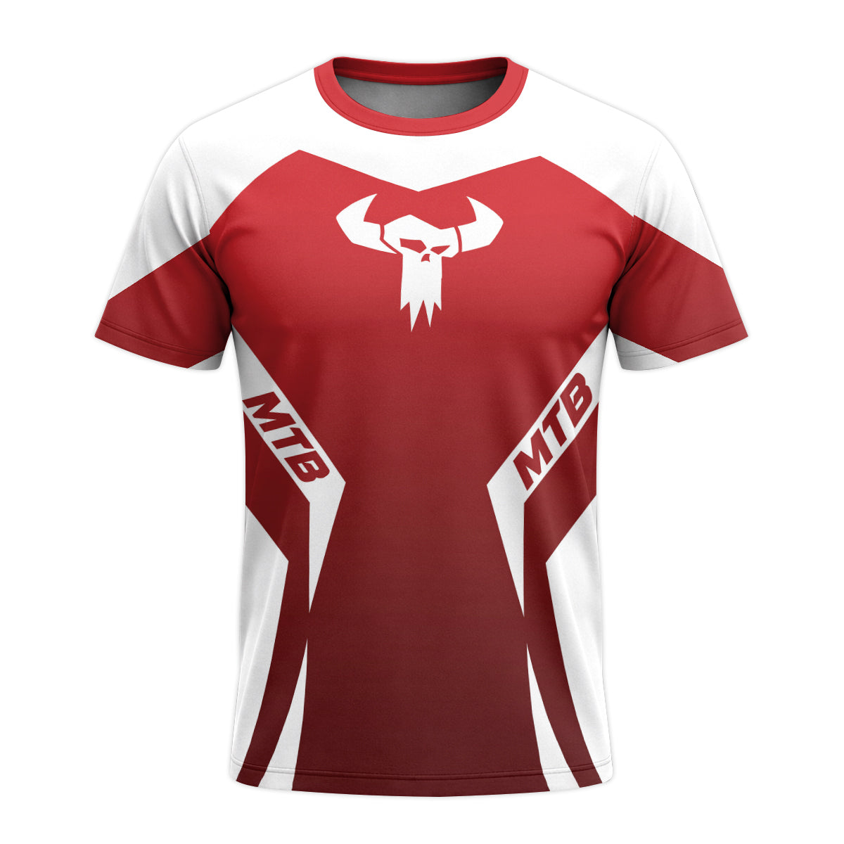 MTB Forge Red White Racing Short Sleeve Mountain Bike Jersey – Front View Mockup