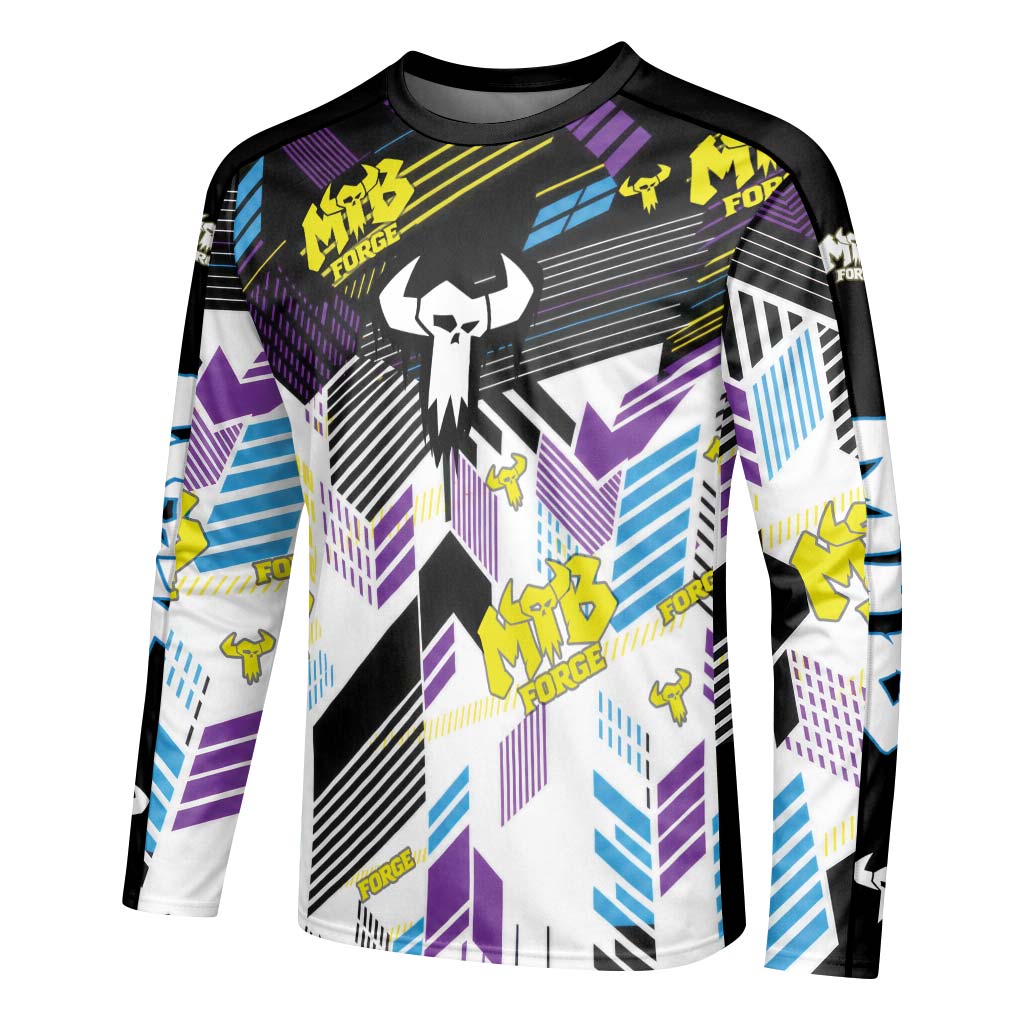 MTB Forge Retro Geometric Long Sleeve Mountain Bike Jersey – Left Side View Mockup