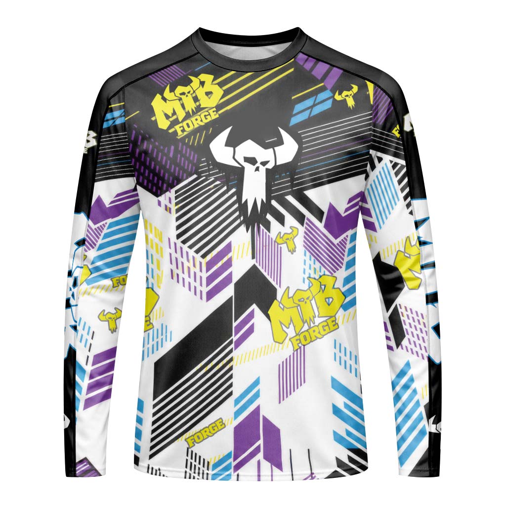 MTB Forge Retro Geometric Youth Long Sleeve Mountain Bike Jersey – Front View Mockup