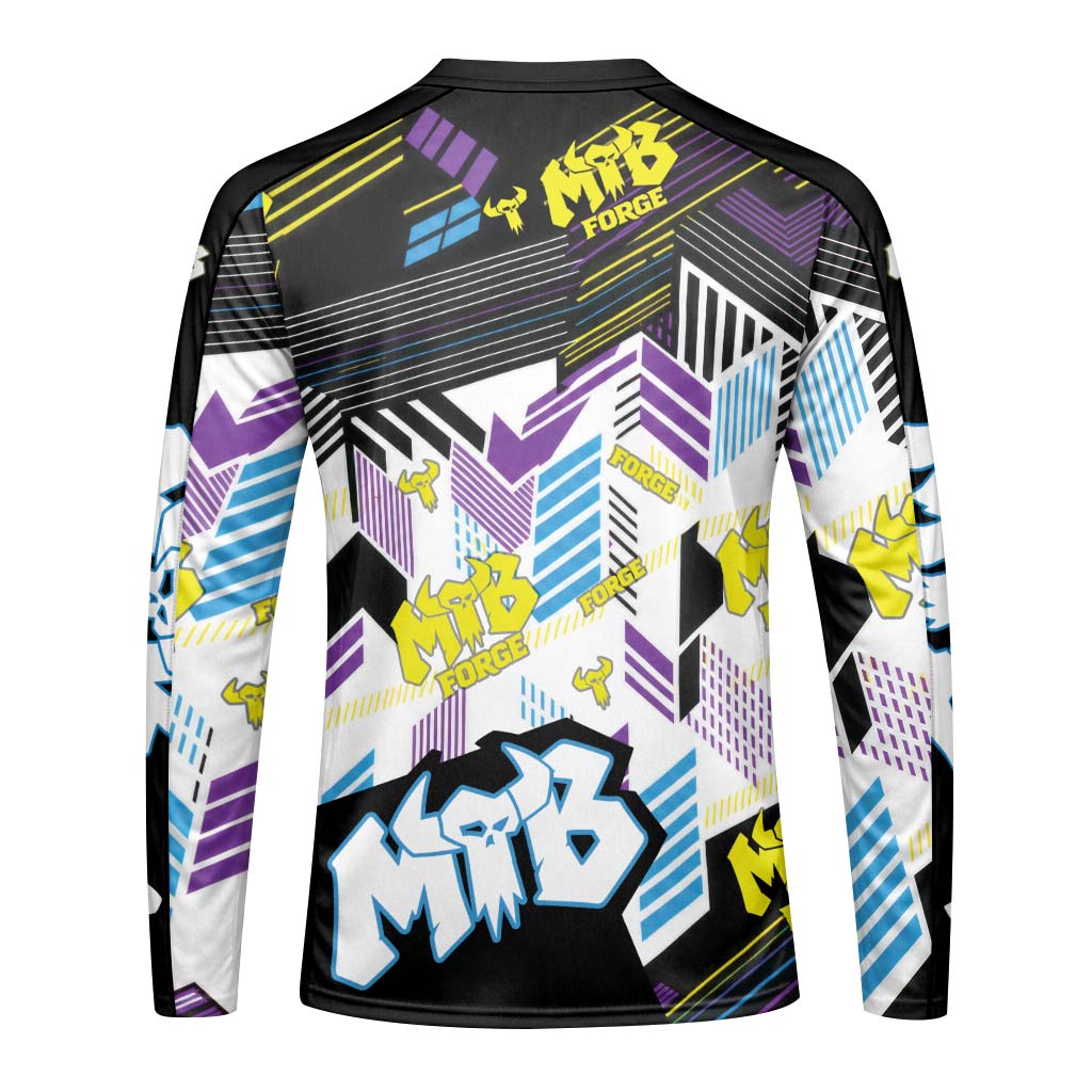 MTB Forge Retro Geometric Youth Long Sleeve Mountain Bike Jersey – Back View Mockup