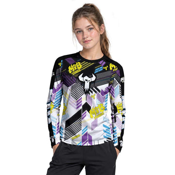 MTB Forge Retro Geometric Youth Long Sleeve Mountain Bike Jersey – Girl Lifestyle View