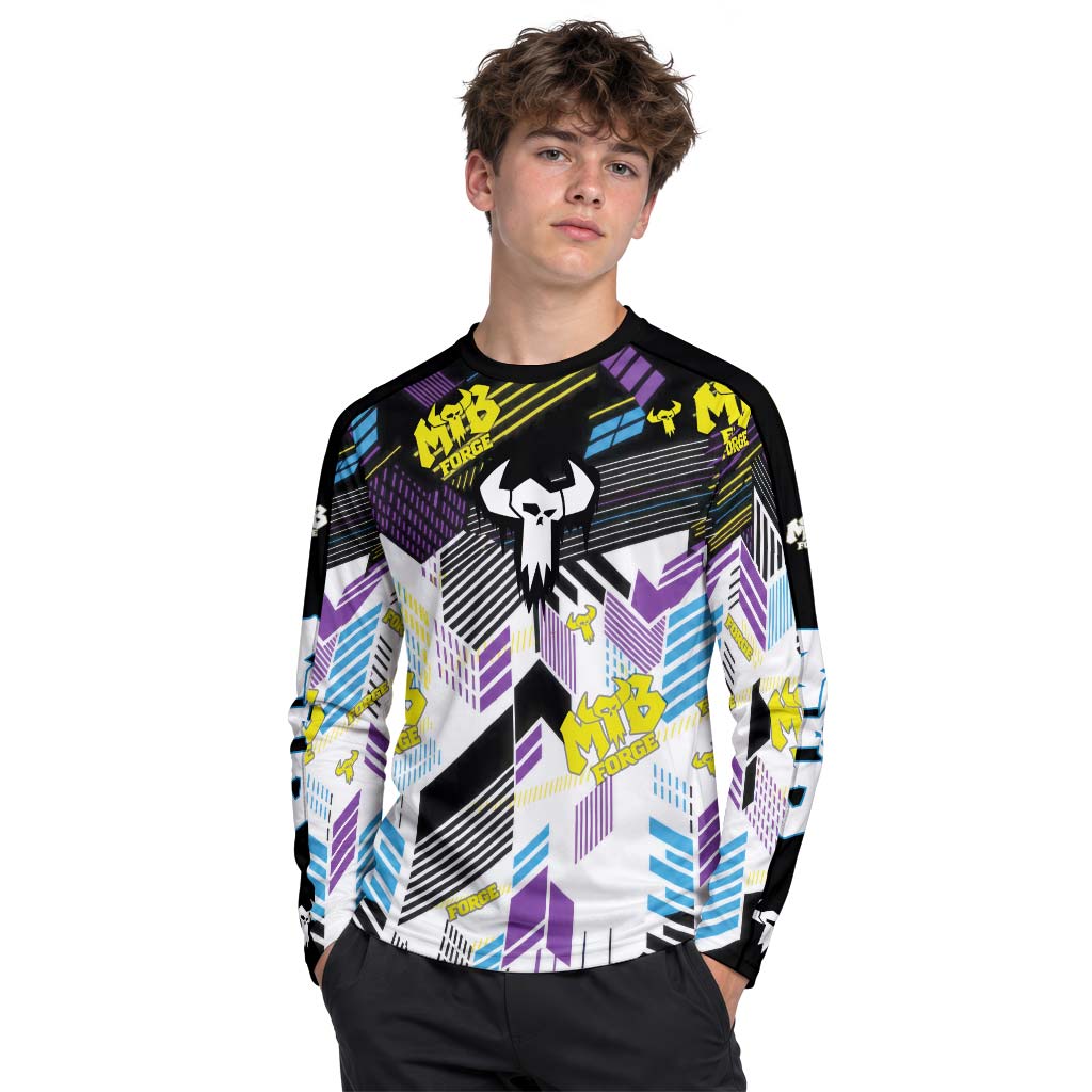 MTB Forge Retro Geometric Youth Long Sleeve Mountain Bike Jersey – Boy Lifestyle View